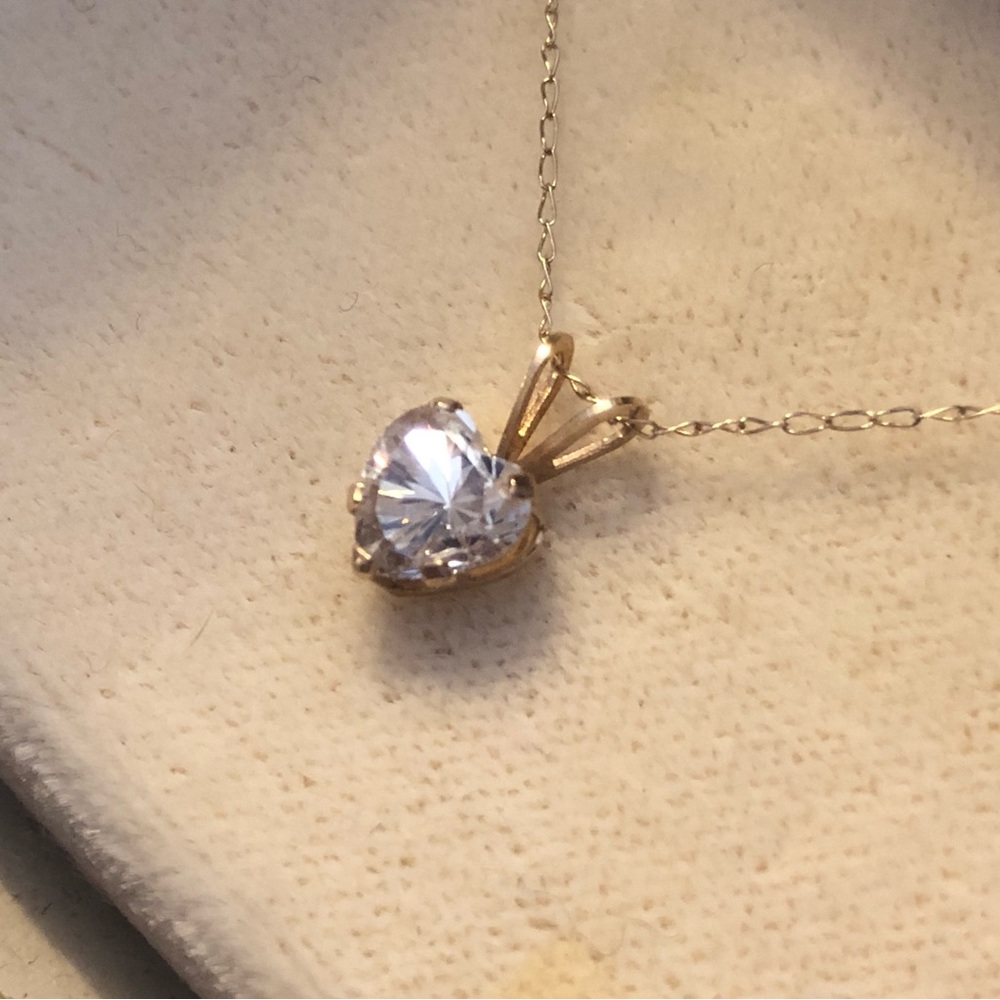 Vintage 10k Gold Heart Pendant W/Sparkly CZ On 10k Chain Dainty Necklace